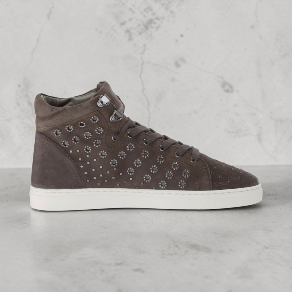 Vince Camuto Bestinda High-Top Studded Suede Sneakers Grey Gargoyle Size 10M